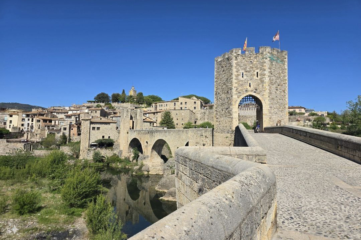 Iconic medieval bridge of Besalú spanning across the Fluvià river